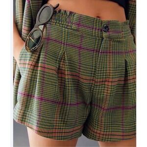 By‎ Anthropologie Femme Plaid Shorts Women's Size 10 $98 Cotton Pleated Pockets